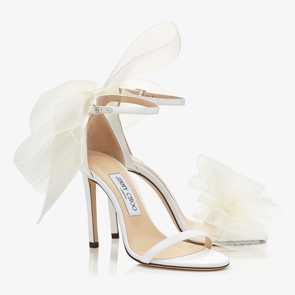 New Jimmy Choo Aveline 100 Latte Sandals Asymmetric Grosgrain Fascinator Bow - Picture 9 of 15